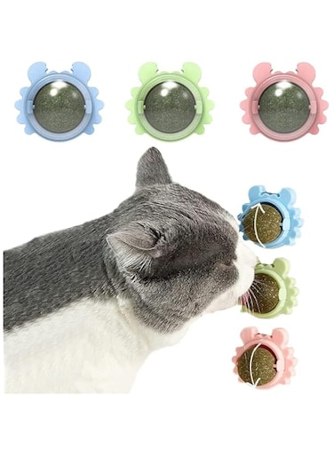 Khazna Catnip Wall Ball, 3-Piece Cat Toys, Edible Cat Licking Toy, Cat Chew Toy, Teeth Cleaning Cat Bite Toy, Rotatable Indoor Cat Toy, Cat Wall Decoration