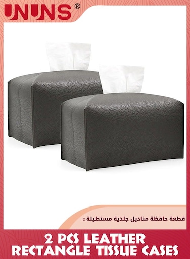 Tissue Box Cover,2 Pack Modern PU Leather Square Tissue Box Holder,Decorative Holder/Organizer For Bathroom Vanity Countertop,Night Stands,Office Desk,Car-Black Rectangular Tissue Holders