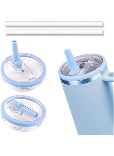 GraGra Tumbler Flip Straw Lid Replacement, Reusable Tumbler Cover, Tumblers Flip Straw Lid Fit Change, Leakproof Spill-Proof Splash Resistant Lids, 2 Lids And Two Straws, 40oz