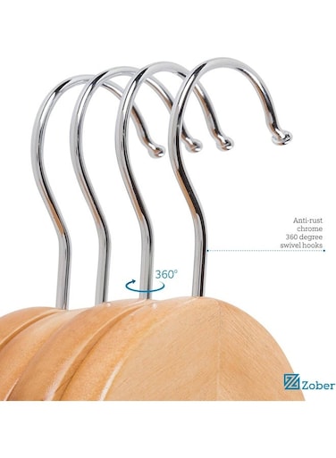 Solid Wood Suit Hangers - 20 Pack - With Non Slip Bar And Precisely Cut Notches - 360 Degree Swivel Chrome Hook - Natural Finish Super Sturdy And Durable Wooden Hangers