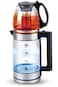 2-in-1 Electric Kettle 1500W with 2.0L Glass Kettle + 1L Teapot with Tea Strainer
