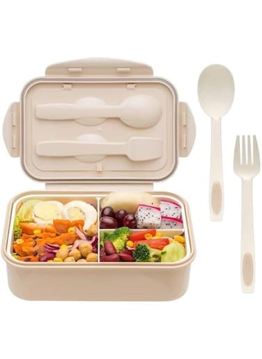 Bento Boxes for Adults - 1400 ML Bento Lunch Box For Kids Childrens With Spoon &amp; Fork - Durable Perfect Size for On-the-Go Meal, BPA-Free and Food-Safe Materials (Khaki)