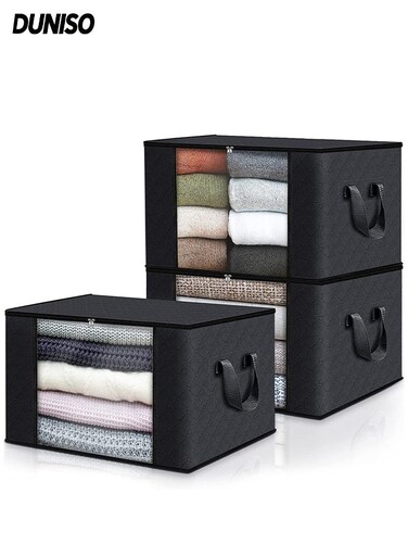3 Pcs Large Storage Bags&iuml;&frac14;&OElig;Clothes Organizer&iuml;&frac14;&OElig;Heavy-Duty Foldable Organizers with Handles and Zippers&iuml;&frac14;&OElig;Breathable and Moisture-proof&iuml;&frac14;&OElig;for Storing Duvet Covers, Blankets, Clothing, and Household Items,60*40*35cm