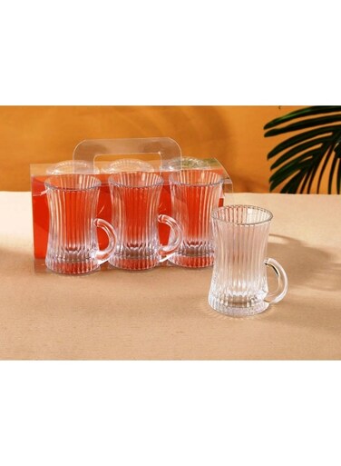 6 Pcs Tea Glass Mug Set With Handle, 235ml   Tea cups Sett for Istikana   Black Tea and Black Cofee