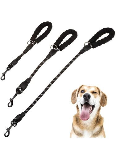 BINGPET Reflective Short Dog Leash 3 Pack, Durable Nylon Dog Lead with Comfortable and Non-Slip Ergonomic Handle, Reflective Puppy Training Leash for Outdoor Walking