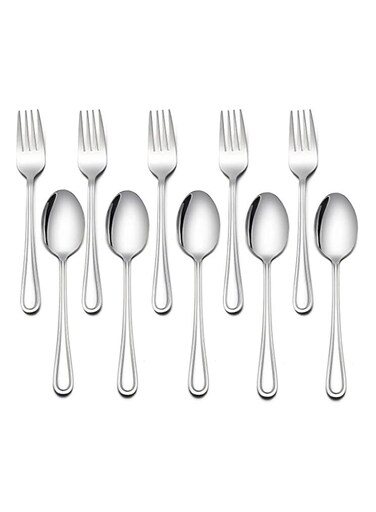 Stainless Steel Silverware Set, 10-Piece Forks and Spoons for Toddlers, Durable Flatware for Home, Preschool, Outdoor Dining, and Travel, Dishwasher Safe