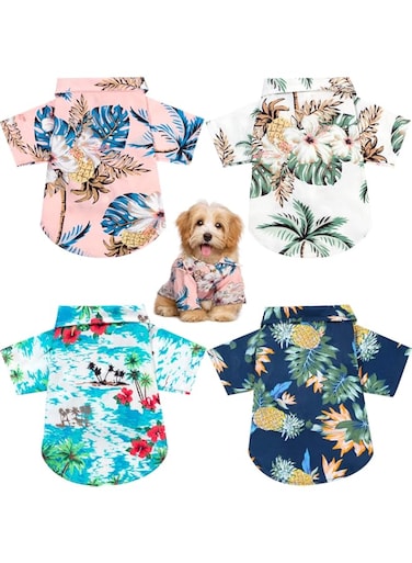 Weewooday 4 Pieces Pet Summer T-Shirts Hawaii Style Floral Dog Shirt Hawaiian Printed Pet T-Shirts Breathable Pet Cool Clothes Beach Seaside Puppy Shirt Sweatshirt for Dogs Pet Puppy (X-Small)