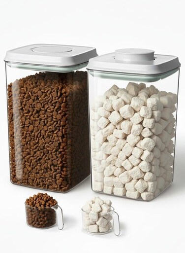 Premium Dog Food Storage Container with 130ml Scoop, 4L / 4.2QT / 135OZ Airtight Dog, Cat Food Container for Kibble &amp; Treats, BPA-Free Cat Food Storage Container, Stackable Pop Lid Plastic Container with Lid 2Pcs