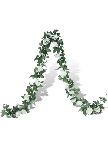 sancak 5 Pack 98-inch Flower Garland Fake Rose Vine Artificial Flower, Flower Vine Artificial Flower Hanging Rose Garlands for Home Hotel Office Wedding Party Craft Art D&eacute;cor (White, 98-inch * 5 Pack)