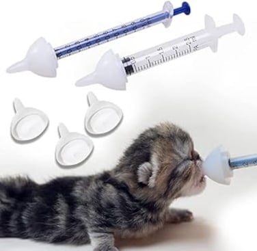 Excefore Silicone Feeding Nipple and Syringes, Kitten Puppy Feeding Bottles, Newborn Small Animals Milk Bottles for Nursing with Replacement Nipples, Pet Feeder Set, 5Pcs