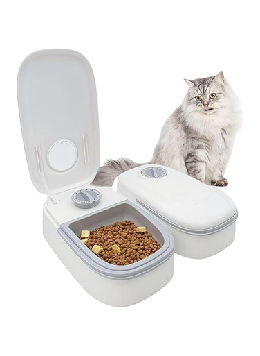 Automatic Cat Feeder, 2 Meal Cat Feeder Automatic with Timer Wet Food Dispenser with 48-Hour Timer Tamper Resistant Design (white)