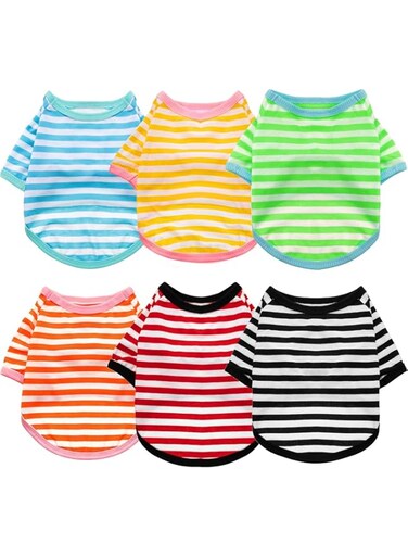 MAKINGTEC 6 Pieces Dog Striped T-Shirt, Shirt Breathable Pet Apparel Colorful Puppy Sweatshirt Dog Clothes for Small to Medium Dogs Puppy (Small Size)