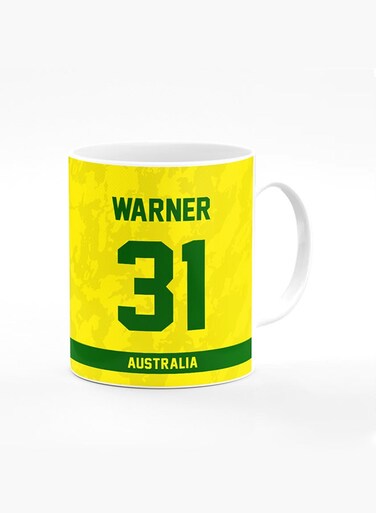 Designer Printed Coffee Mug with Heavy Duty Handle 11oz Ceramic Personalised Gift Mugs Cup [Microwave Safe &amp; Dishwasher Proof ] - Cricket Player - David Warner, Jersey Number - 31