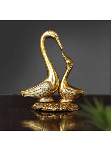 TIED RIBBONS Swan Statue Love Birds Decorative Items for Home Decoration - Brass Swan Figurine Sculpture Kissing Duck Animal Decoration Crafts for Door Entrance Table Centerpieces Christmas Gifts