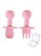 Baby Spoon &amp; Fork Set Silicone Self Feeding Utensil Easy Grip Toddler Anti-Choke First First Led Training Weaning with Carry Case for Infant Toddler Children 6-12 Month(Pink)