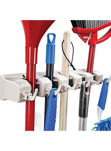 Home-It It Mop And Broom Holder, 5 Position With 6 Hooks Garage Storage Holds Up To 11 Tools, Solutions For Holders, Systems Organizer Shelving Ideas