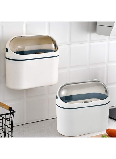 Desktop Trash Can with Lid, Mini Trash Can for Desk, Small Office Countertop Garbage Can, Mountable Tiny Wastebasket for RV, Dorm, Freezer, Laundry and More (Blue)