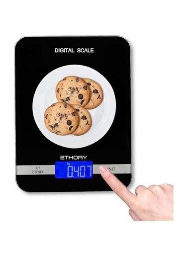 ETHORY Digital Kitchen Scale, Premium Plastic and Glass Food Scales Weight Grams and Ounce for Baking and Cooking, 11lb/5kg with 0.1oz/1g Precision, black
