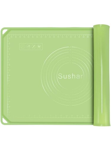 NALACAL Silicone Pastry Mat Kit 26.5"*17.7" Extra Thick Large Non Stick Baking Mat with Edge Heighten, Reusable Food Grade Silicone Dough Rolling Mat for Making Cookies, Macarons, Bread(Green)