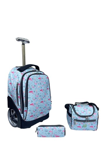3-Piece Rolling School Set, 18-Inch Wheeled Backpack with Lunch Bag and Pencil Case, Pastel.WHITE BLACK PINK PRINT