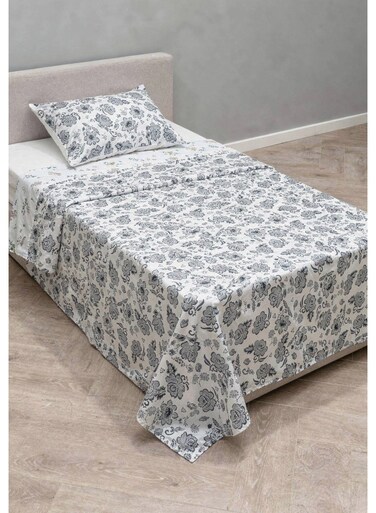 Single size Cotton Blend Flat Bedsheet Set 144 Thread Count Floral Printed Design 130x240 cm