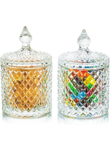 Candy Dishes with Lids-Candy Containers Glass Cookie Trasparent Jar for Candy Buffet Decorative Jars Candy Buffet Dishes for Party Wedding Display Pothecary Flour, Large+Large
