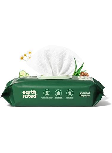 Earth Rated Dog Wipes, Thick Plant Based Grooming Wipes For Easy Use on Paws, Body and Bum, Unscented, 100-Count