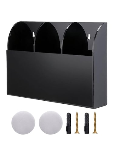 Cabilock Remote Holder Wall Mounted Remote Control Box 3 Grids Storage Box Media Controller Holder for Home Air Conditioning Phone Hanging Organizer Box (Black)