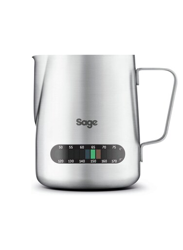 Temp Control Milk Jug &acirc;&euro;&ldquo; 480ml Stainless Steel Frothing Pitcher with Integrated Thermometer Strip, Ideal for Latte Art and Precise Milk Texturing - UAE Version, 2 Year Manufacturer Warranty