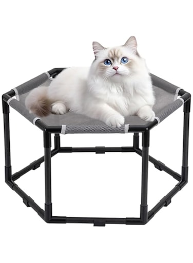 REASOR Cat Bed,Elevated Pet Bed, Hexagon Raised Cat Swing Bed for Indoor and Outdoor Use, Breathable Fabric, Anti-Slip Block, Easy to Clean, Comfortable Pet Chair for Large to Small Cats, 52*46*24cm