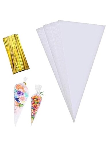Miss Team 100 PCS Clear Triangle Treat Bags with Twist Ties for Snacks Candy Cookies Popcorn Chocolate Packing Bag Handmade (13X25CM)