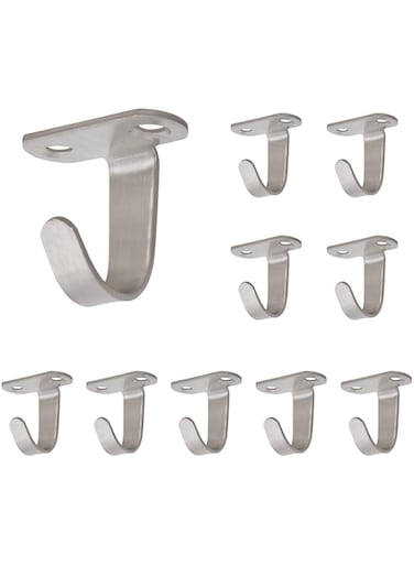 NearMoon Stainless Steel Screw Mounted Ceiling Hooks, Under-Shelf Towel/Robe Clothes Hook Heavy Duty Coat Hook Hanger for Bathroom Kitchen Cabinet Garage, 10 Pack (Brushed Nickel)