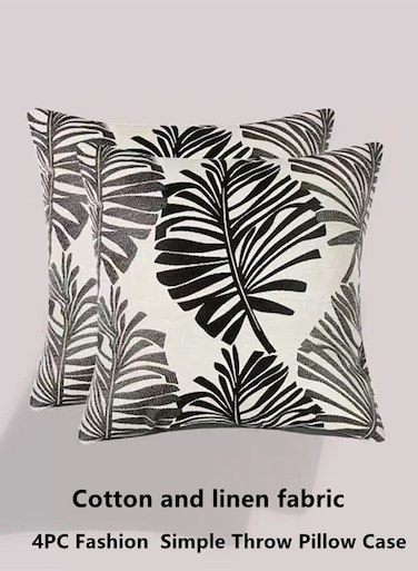 4-Piece Throw Pillow Case Cushion Cover Jacquard Cotton and Linen Black/White 45 x 45 Centimeter