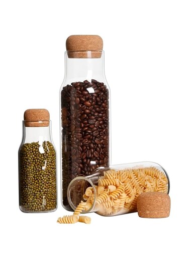 Eco-neutral Glass Jar Cork Lid clear glass bottle for water, juices Containers Bottle for Tea, Herbs, Seasonings Canister with Airtight Round Cork stopper (1200, Circular, 1, DWEN 362)