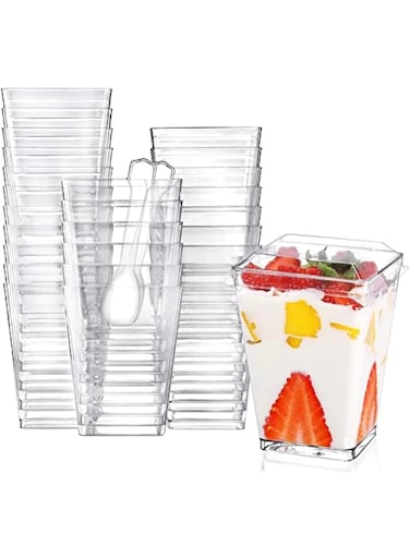 Pack Plastic Dessert Cups, Small Clear Plastic Tumbler Cups, with Plastic Lids and Spoons, for Party Mini Dessert Puddings Mousse