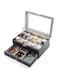 2 Tier Watch Organizer Box with Glass Lid, 12 Slots PU Leather Case Organizer with Jewelry Drawer for Storage and Display