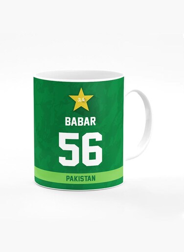 Designer Printed Coffee Mug with Heavy Duty Handle 11oz Ceramic Personalised Gift Mugs Cup [Microwave Safe &amp; Dishwasher Proof] - Cricket Player - Babar Azam, Jersey Number - 56 (With Logo)