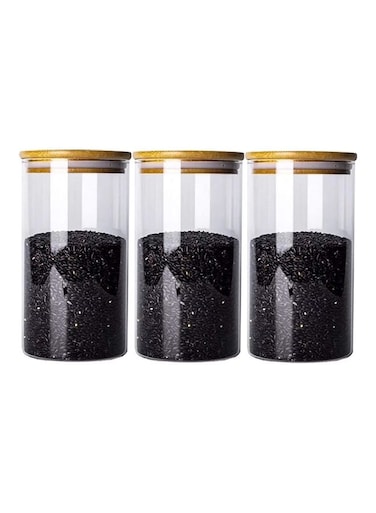 3-Piece Food Containers with Bamboo Lid Brown/Clear
