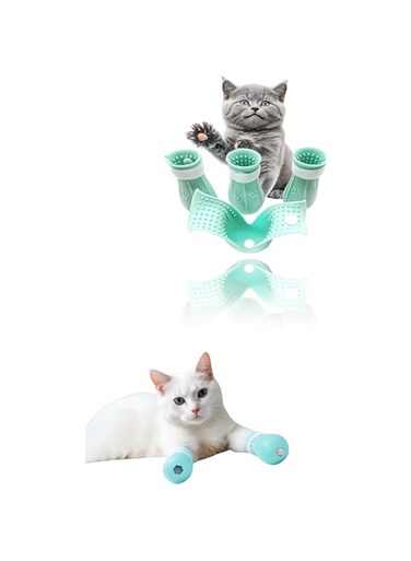 Sweet seven 4Pcs Cat Boots - Paw Protectors for Bathing, Nail Clipping, Ears Cleaning, and Treatment - Silicon Anti-Scratch Cat Mittens for Complete Cat Care