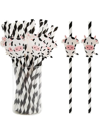 NimbusNote 40Pcs Biodegradable Cow Paper Straws, Party Supplies Cow straw (19.7 long caliber 6mm)