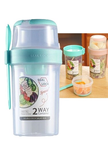 Salad Container for Lunch On-the-Go Salad Cup with Sauce Box Holder and Portable Fork-Spoon Reusable Breakfast Cup Leakproof Keep Fit Salad Meal Shaker Cup for Work Travel Picnic Food Containers Green
