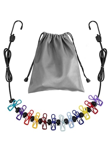 Retractable Portable Clothesline for Travel，Clothing line with 12 Clothes Clips, for Indoor Laundry Drying line,Outdoor Camping Accessories (Grey)