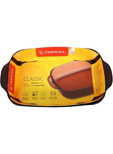 Borosilicate Glass Rectangular Baking Tray, 2.3 Liter Capacity, Brown