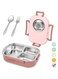 CityRiya-Long Stainless Steel Bento Lunch Box，3 Compartment Food Container，Insulated Lunch Box with Reusable Soup Bowl，Fork and Spoon，for Kids and Adults (Pink)