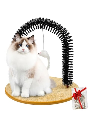 Masroo Pets Cat Arch Self Groomer Massager, Cat Grooming Brush with Heavy Duty Scratching Pad and Catnip Toy, Cat Face Scratchers, Cat Scrathers for Indoor Cats, Cat Rubbing Post