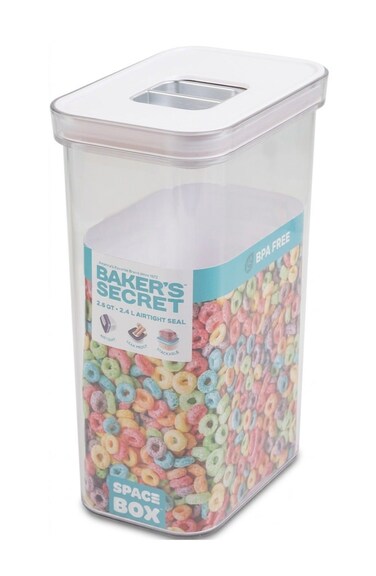 Secret Baker&acirc;&euro;&trade;s Secret Space Box 2.4L Rectangular Airtight Food Storage Container L10.5 x W15.5 x H23.5 cm Stackable Leak Proof Kitchen Organizer Clear Canister for Dry Food Nuts Snacks Pantry Storage BPA Free