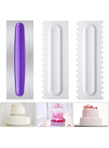 ELECDON Cake Scraper Decorating Comb Set, Stainless Steel Icing Smoother Comb Cake Edge Smoother Cream Scraper Cake Pastry Cutter for Kitchen Baking Mousse Butter Cream Cake Decoration, 3 Pieces