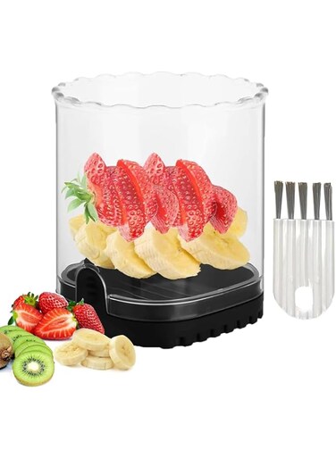 Fruit Slicer Cup, Strawberry Slicer, Banana Slicer, Grape Cutter, Egg Slicer, Cup Slicers for Fruits and Vegetables with Cleaning Brush, Detachable Fruit Cutter Slicer with Push Plate, Kitchen Gadgets