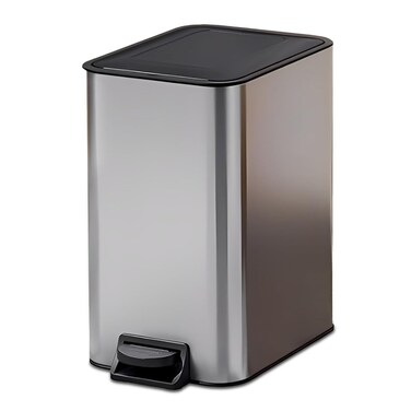 Small Bathroom Trash Can with Lid   Soft Close Step Pedal Bin   Stainless Steel Garbage Can with Removable Inner Bucket &amp; Anti-Fingerprint Finish &acirc;&euro;&ldquo; Silver, 12 Litre