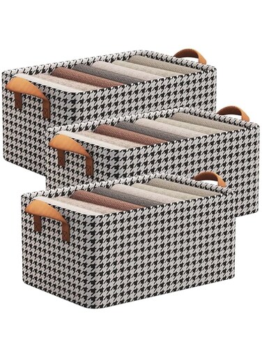 ECVV 3 Pack Wardrobe Clothes Organizer Foldable Non-woven with Steel Frame Stackable Drawer Closet Organizer with Handles for Clothes, Jeans, Pants, Sweaters, Dresses
